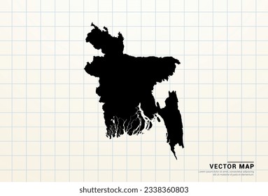 Vector black map of Bangladesh on graph paper.