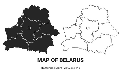 Vector Mapa negro de Bielorrusia país con límites de regiones