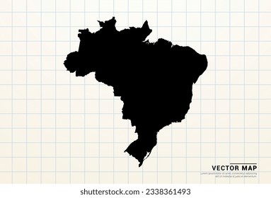 Vector black map of Brazil on graph paper.