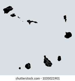 Vector Black Map of Cape Verde.Gray background.