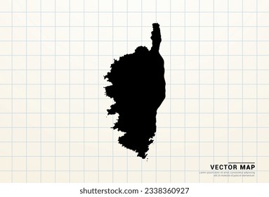 Mapa negro vectorial de Córcega en papel gráfico.