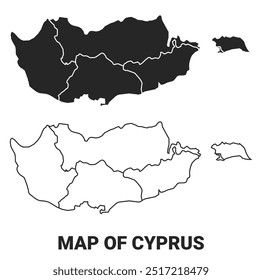 Vetor Mapa preto de Chipre país com fronteiras de regiões