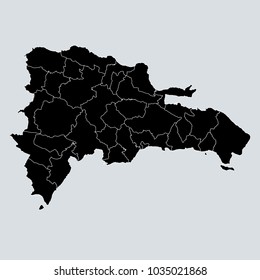 Vector Black Map of Dominican Republic.Gray background.