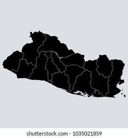 Vector Black Map of El Salvador.Gray background.