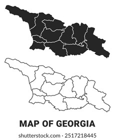 Vector Mapa negro del país de Georgia con límites de regiones