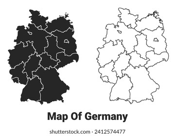 Vector Black map of Germany country with borders of regions