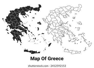Vector Black map of Greece country with borders of regions