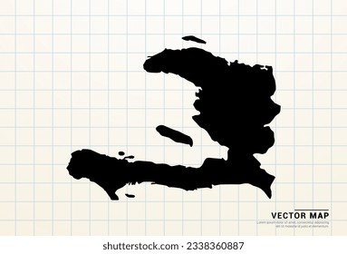 Mapa negro vectorial de Haití en papel gráfico.