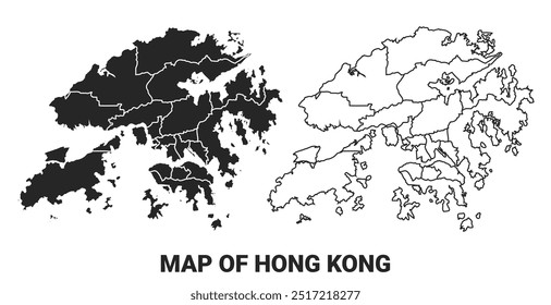 Vector Black map of Hong Kong country with borders of regions