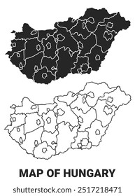 Schwarze Landkarte von Ungarn Land mit Grenzen der Regionen