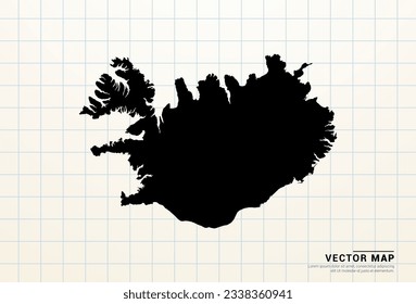 Mapa negro vectorial de Islandia en papel gráfico.