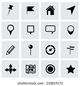 Vector black map icons set on grey background