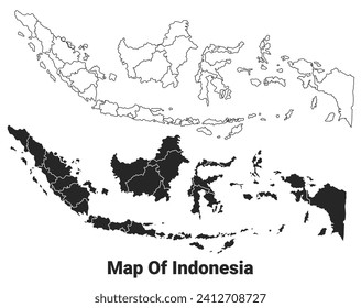Vector Black map of Indonesia country with borders of regions