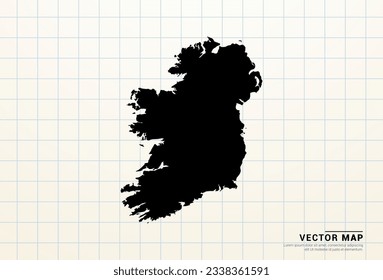 Mapa negro vectorial de Irlanda en papel gráfico.