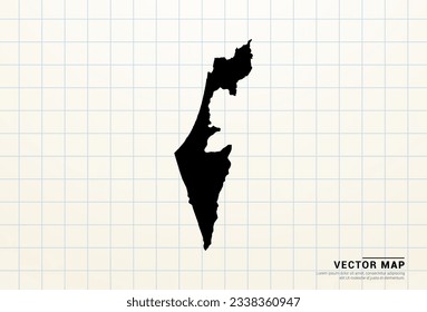 Vector black map of Israel on graph paper.