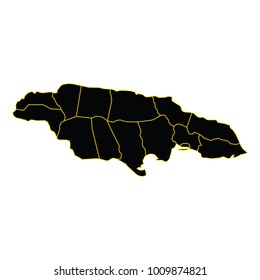 Vector Black Map of Jamaica, Jamaica region map: grey outline on white background. Detailed map of Jamaica regions. Vector illustration.