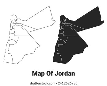 Vector Black map of Jordan country with borders of regions