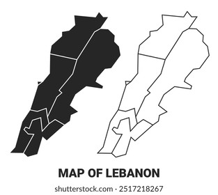 Vector Black map of Lebanon country with borders of regions