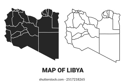 Vector Mapa negro de Libia país con fronteras de regiones