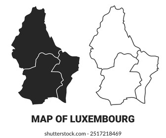 Vetor Mapa negro de Luxemburgo país com fronteiras de regiões