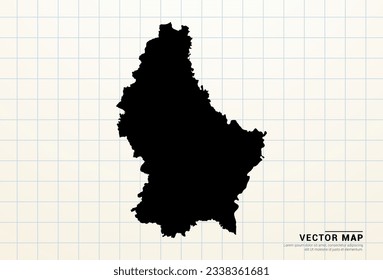 Vector black map of Luxembourg on graph paper.
