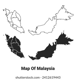 Vector Black map of Malaysia country with borders of regions
