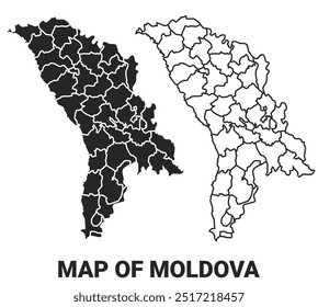 Vector Black map of Moldova country with borders of regions