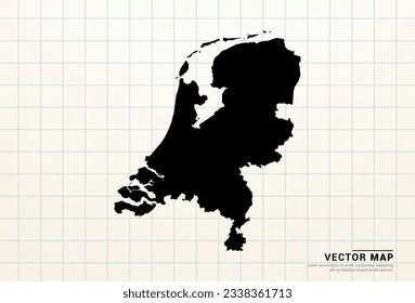Mapa negro vectorial de Holanda en papel gráfico.