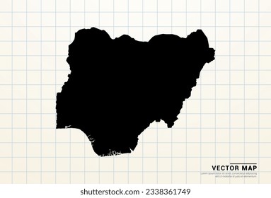 Mapa negro vectorial de Nigeria en papel gráfico.