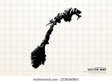 Vector black map of Norway on graph paper.