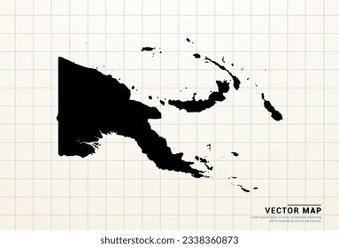 Vector black map of Papua New Guinea on graph paper.