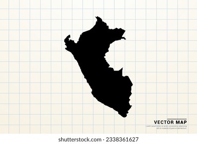 Vector black map of Peru on graph paper.