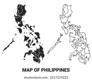Vetor Mapa negro de Filipinas país com fronteiras de regiões