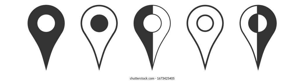 Vector black map pointer icons set on white background