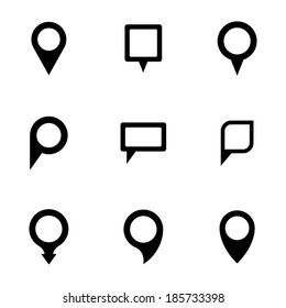 Vector black map pointer icons set on white background