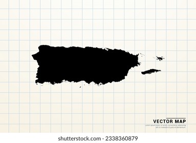 Vector black map of Puerto Rico on graph paper.