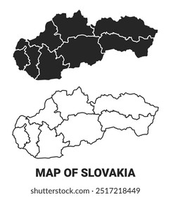 Vector Mapa negro de Eslovaquia país con límites de regiones