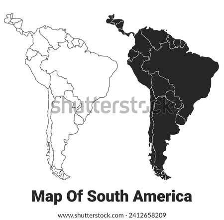 Vector Black map of South America country with borders of regions