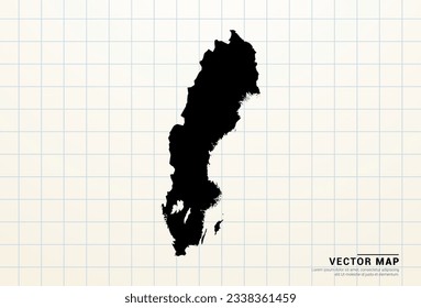 Mapa negro vectorial de Suecia en papel gráfico.
