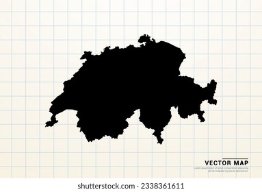 Mapa negro vectorial de Suiza en papel gráfico.
