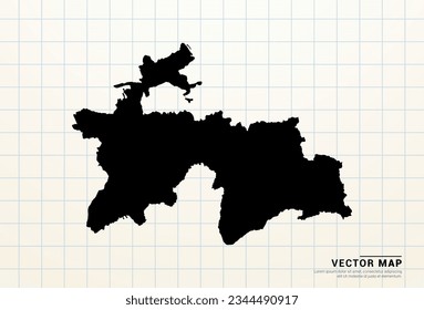 Vektorschwarze Karte von Tadschikistan auf Graphpapier.
