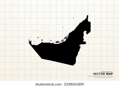 Vector black map of United Arab Emirates on graph paper.