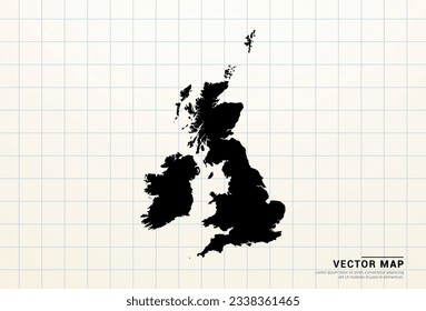 Vector black map of United Kingdom (UK) on graph paper.