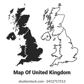 Mapa del vector negro del Reino Unido con fronteras de regiones