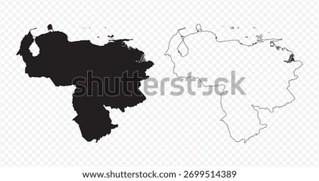 Vector black map of Venezuela outline and silhouette isolated on transparent background design element