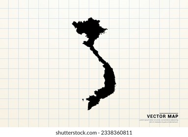 Vektorschwarze Karte von Vietnam auf Graphen Papier.