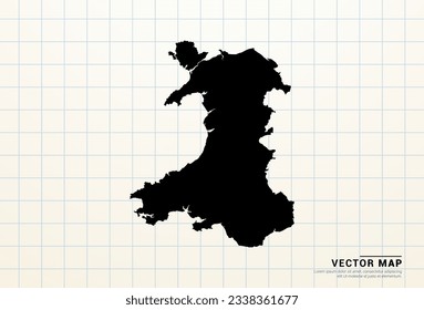 Vector black map of Wales on graph paper.