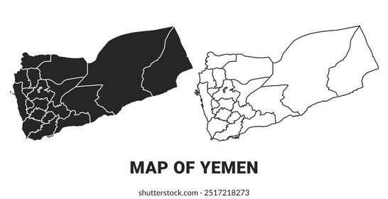 Vetor Mapa negro de Iêmen do país com fronteiras de regiões