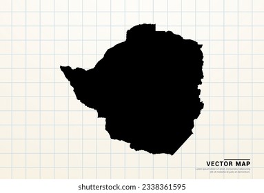 Vector black map of Zimbabwe on graph paper.