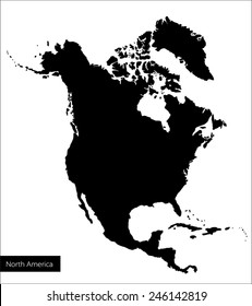 Vector black Maps of North America. Isolated silhouette continent